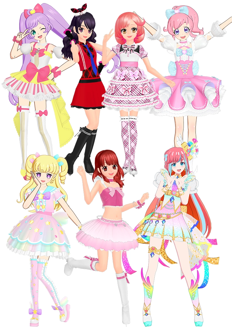 プリティーシリーズの歴代主人公「あいら」「みあ」「なる」「らぁら」「ゆい」「みらい」「まつり」が7月31日(木)~9月3日(水)の期間中、イチオシひろばにあそびにくることがあるよ!それぞれの主人公の代表的なコーデもふっこく登場!